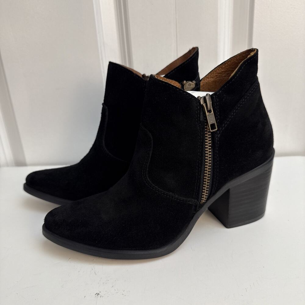 Steve Madden Women’s 6 Pierce Black Suede Ankle Zip Booties Almond Toe NWB - Picture 4 of 9